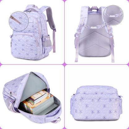 Girls Backpack Set with Bows Heart-shaped Lightweight Schoolbags for Girl Children Spacious Bookbag Waterproof (pink-2)