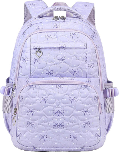 Girls Backpack Set with Bows Heart-shaped Lightweight Schoolbags for Girl Children Spacious Bookbag Waterproof (pink-2)