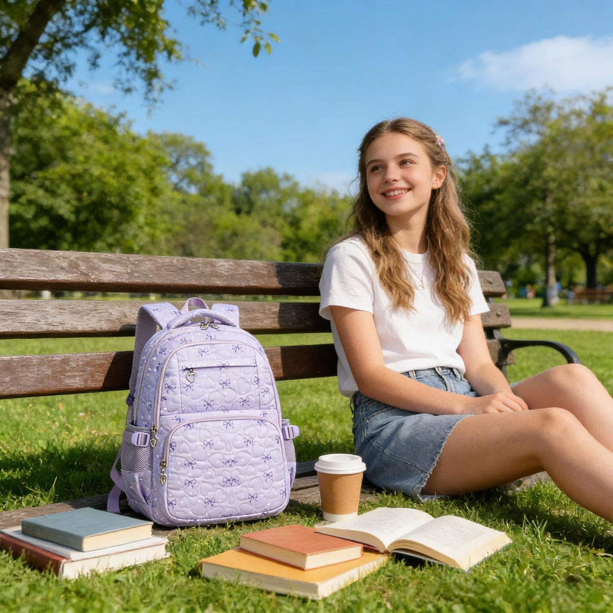 Girls Backpack Set with Bows Heart-shaped Lightweight Schoolbags for Girl Children Spacious Bookbag Waterproof (pink-2)
