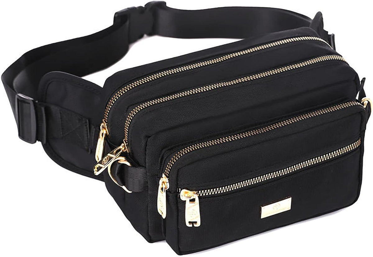 Extra Large Fashion Fanny Pack for Men Women, Waist Bag for Waterproof Hiking Running Biking Gym Outdoor Sports Travel Belt Bag (Black)