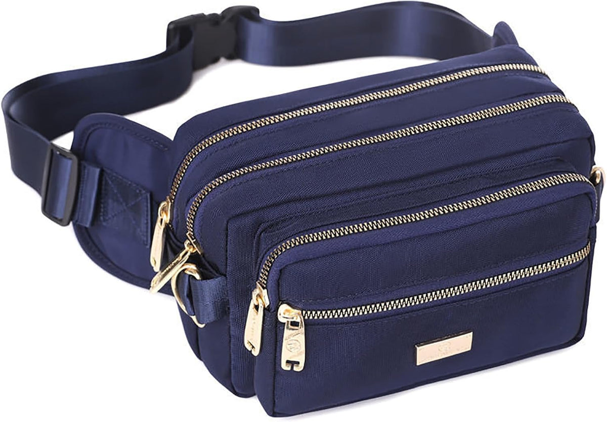 Extra Large Fashion Fanny Pack for Men Women, Waist Bag for Waterproof Hiking Running Biking Gym Outdoor Sports Travel Belt Bag (Black)