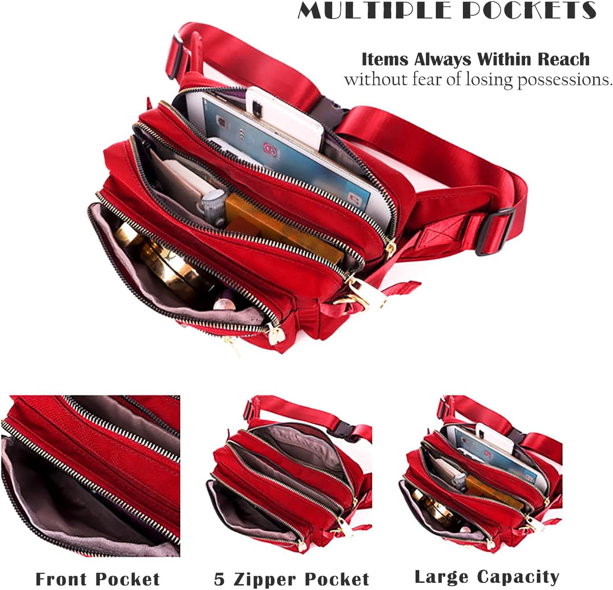 Extra Large Fashion Fanny Pack for Men Women, Waist Bag for Waterproof Hiking Running Biking Gym Outdoor Sports Travel Belt Bag (Black)