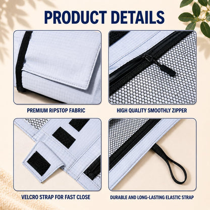 Hanging Toiletry Bag with Roll Up Pouch Travel Waterproof Toiletry Bag with Hook Portable Hanging Organizer with Multiple Compartments Durable Polyester for Travel Size Toiletries, Compact Design Grey