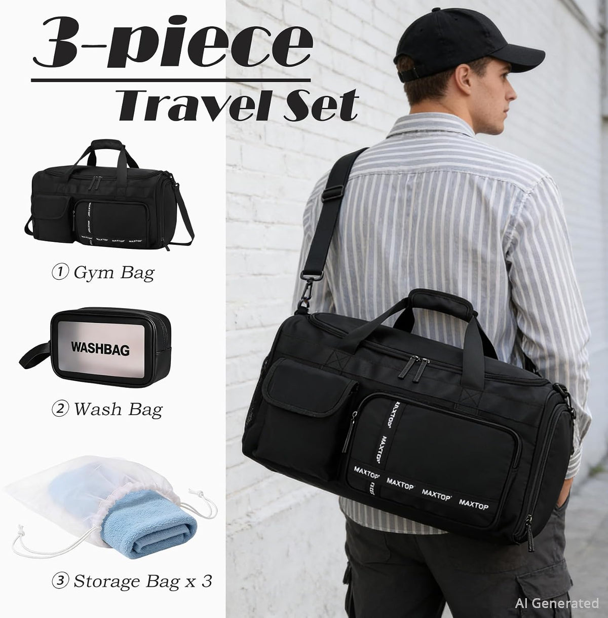 Gym Bag for Women Men Travel Duffle Bag Large Capacity Carry On Weekender Overnight Bag With Shoe Compartment Gym Tote Dry Wet Separation Duffel Bag for Travel