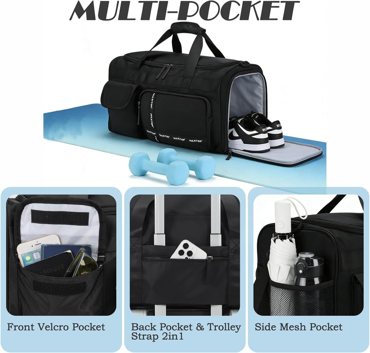 Gym Bag for Women Men Travel Duffle Bag Large Capacity Carry On Weekender Overnight Bag With Shoe Compartment Gym Tote Dry Wet Separation Duffel Bag for Travel