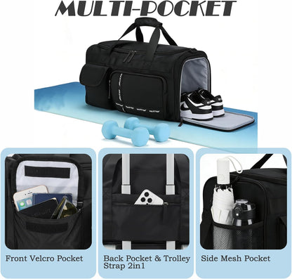Gym Bag for Women Men Travel Duffle Bag Large Capacity Carry On Weekender Overnight Bag With Shoe Compartment Gym Tote Dry Wet Separation Duffel Bag for Travel
