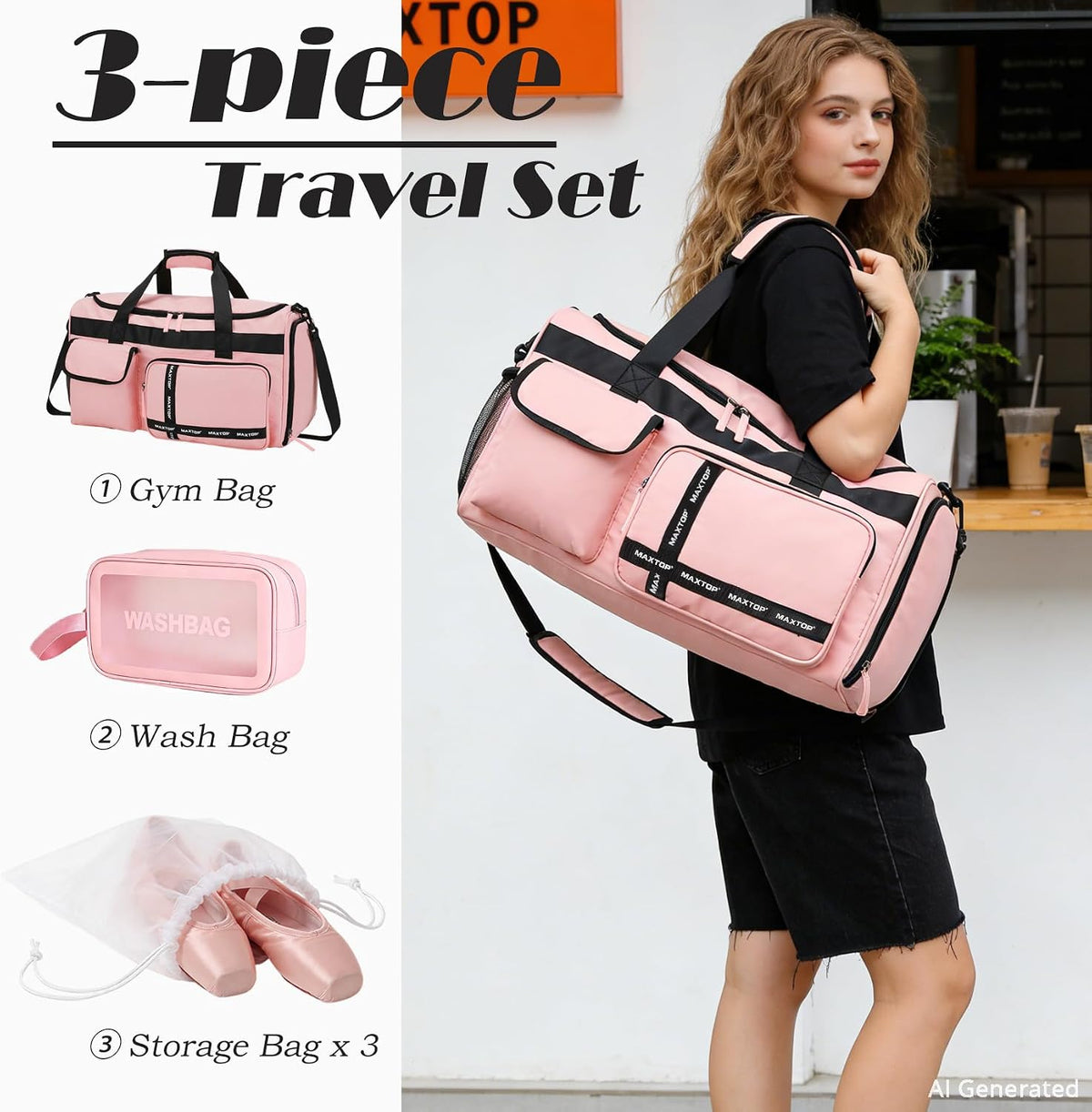 Gym Bag for Women Men Travel Duffle Bag Large Capacity Carry On Weekender Overnight Bag With Shoe Compartment Gym Tote Dry Wet Separation Duffel Bag for Travel