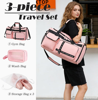 Gym Bag for Women Men Travel Duffle Bag Large Capacity Carry On Weekender Overnight Bag With Shoe Compartment Gym Tote Dry Wet Separation Duffel Bag for Travel