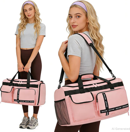 Gym Bag for Women Men Travel Duffle Bag Large Capacity Carry On Weekender Overnight Bag With Shoe Compartment Gym Tote Dry Wet Separation Duffel Bag for Travel