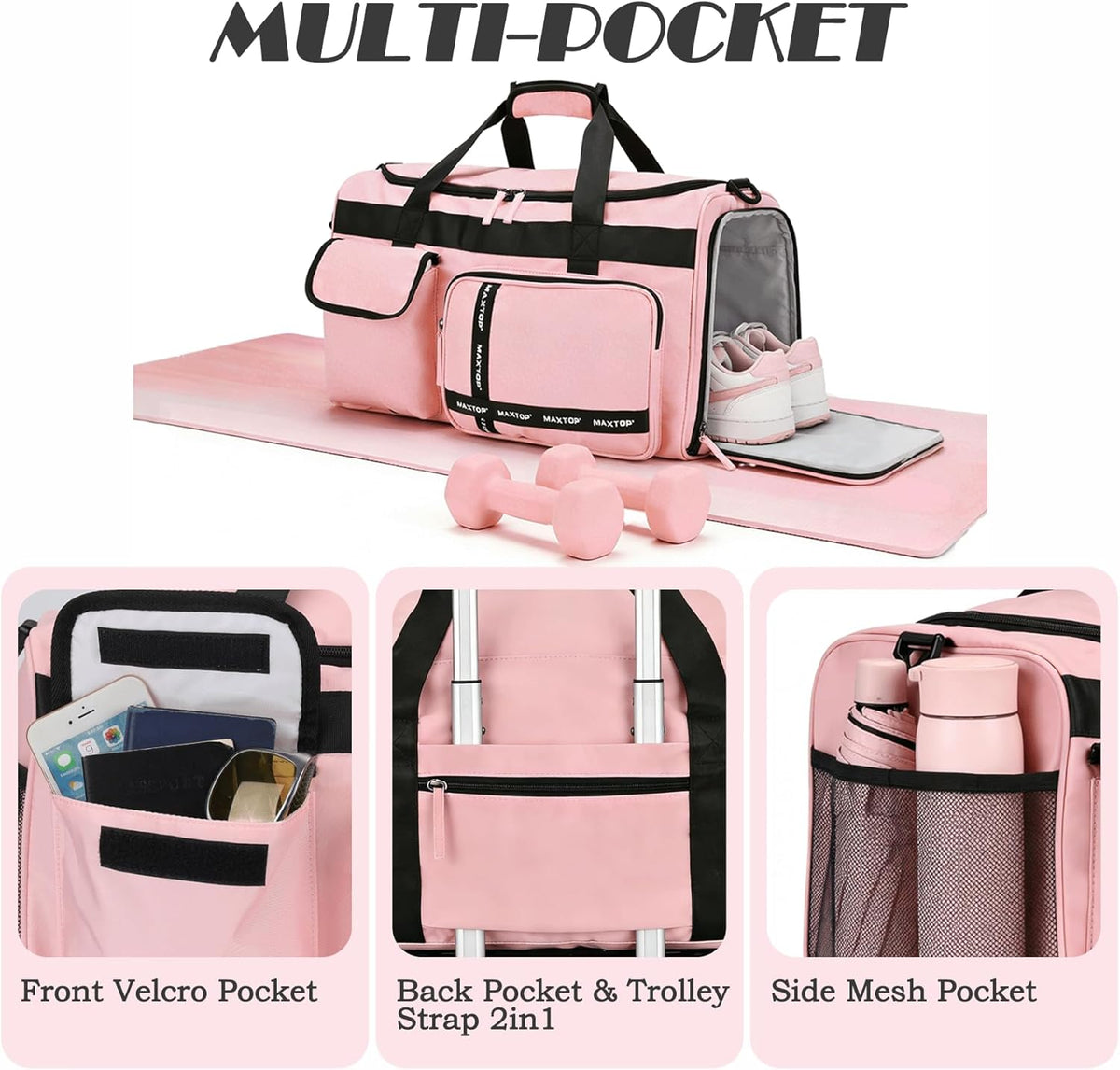 Gym Bag for Women Men Travel Duffle Bag Large Capacity Carry On Weekender Overnight Bag With Shoe Compartment Gym Tote Dry Wet Separation Duffel Bag for Travel