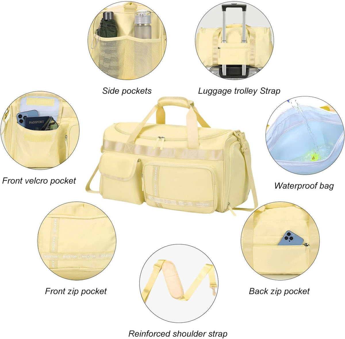 Gym Bag for Women Men Travel Duffle Bag Large Capacity Carry On Weekender Overnight Bag With Shoe Compartment Gym Tote Dry Wet Separation Duffel Bag for Travel
