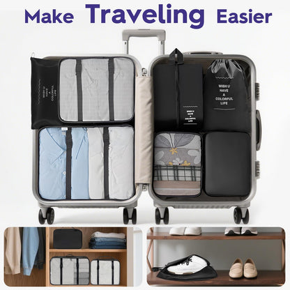8-Piece Packing Cubes, Black Travel Luggage Organizer Set | Mesh storage bags for clothes/shoes/toiletries, durable, lightweight, ideal for carry-on and vacation, 8-piece set.
