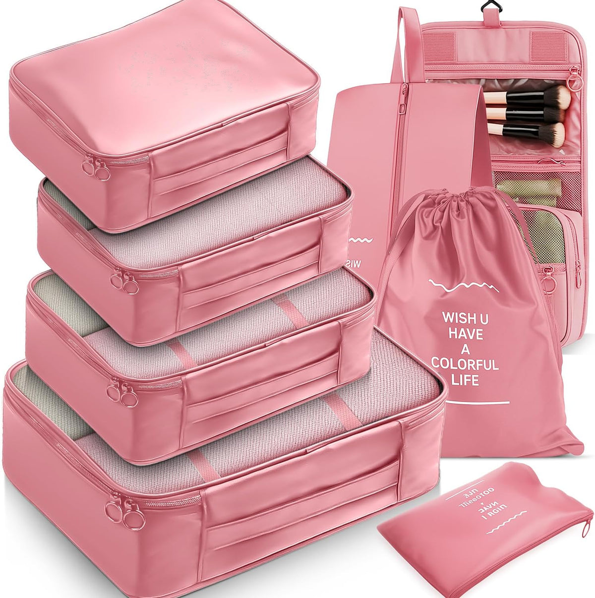 8-Piece Packing Cubes, Black Travel Luggage Organizer Set | Mesh storage bags for clothes/shoes/toiletries, durable, lightweight, ideal for carry-on and vacation, 8-piece set.