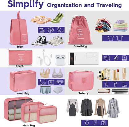 8-Piece Packing Cubes, Black Travel Luggage Organizer Set | Mesh storage bags for clothes/shoes/toiletries, durable, lightweight, ideal for carry-on and vacation, 8-piece set.