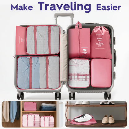 8-Piece Packing Cubes, Black Travel Luggage Organizer Set | Mesh storage bags for clothes/shoes/toiletries, durable, lightweight, ideal for carry-on and vacation, 8-piece set.