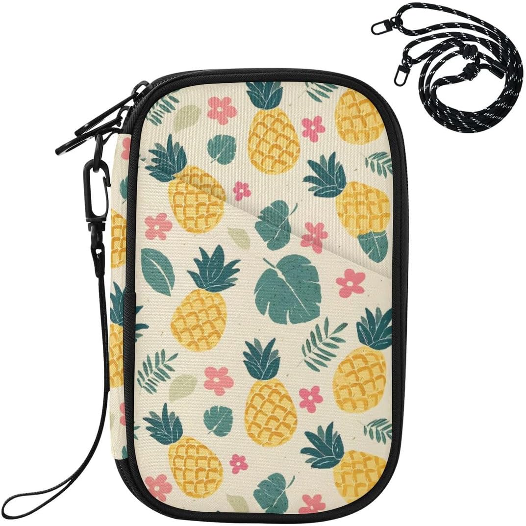 Cute Pineapple Blossom Yellow Passport Holder Family Passport Wallet | for Women Men Rfid Blocking Passport Holders Bag Travel Document Organizer with Zipper