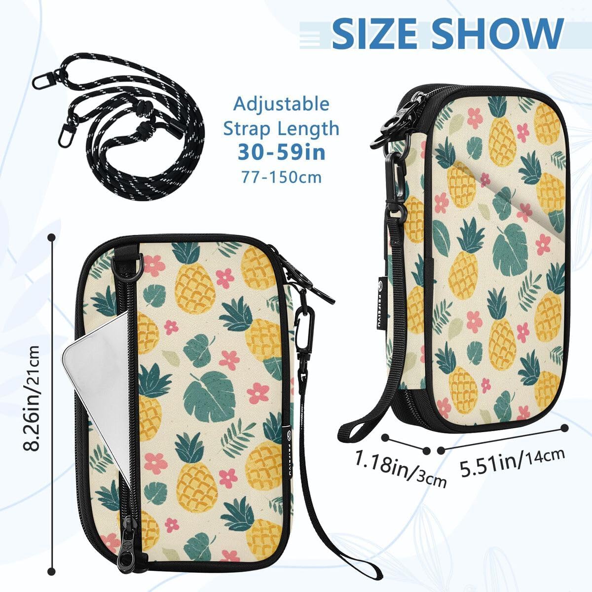 Cute Pineapple Blossom Yellow Passport Holder Family Passport Wallet | for Women Men Rfid Blocking Passport Holders Bag Travel Document Organizer with Zipper