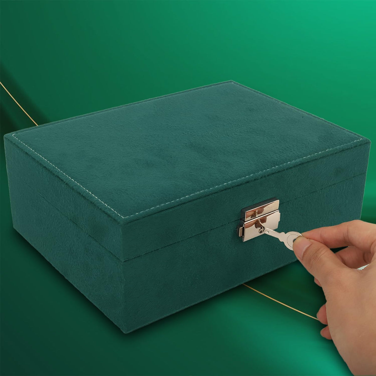 Velvet Jewelry Box Organizer - 2 Pack Lockable 2 Layer Travel Case with Removable Tray, Jewelry Storage for Women & Men, Jewelry Display Case for Rings, Necklace, Earrings (Green)