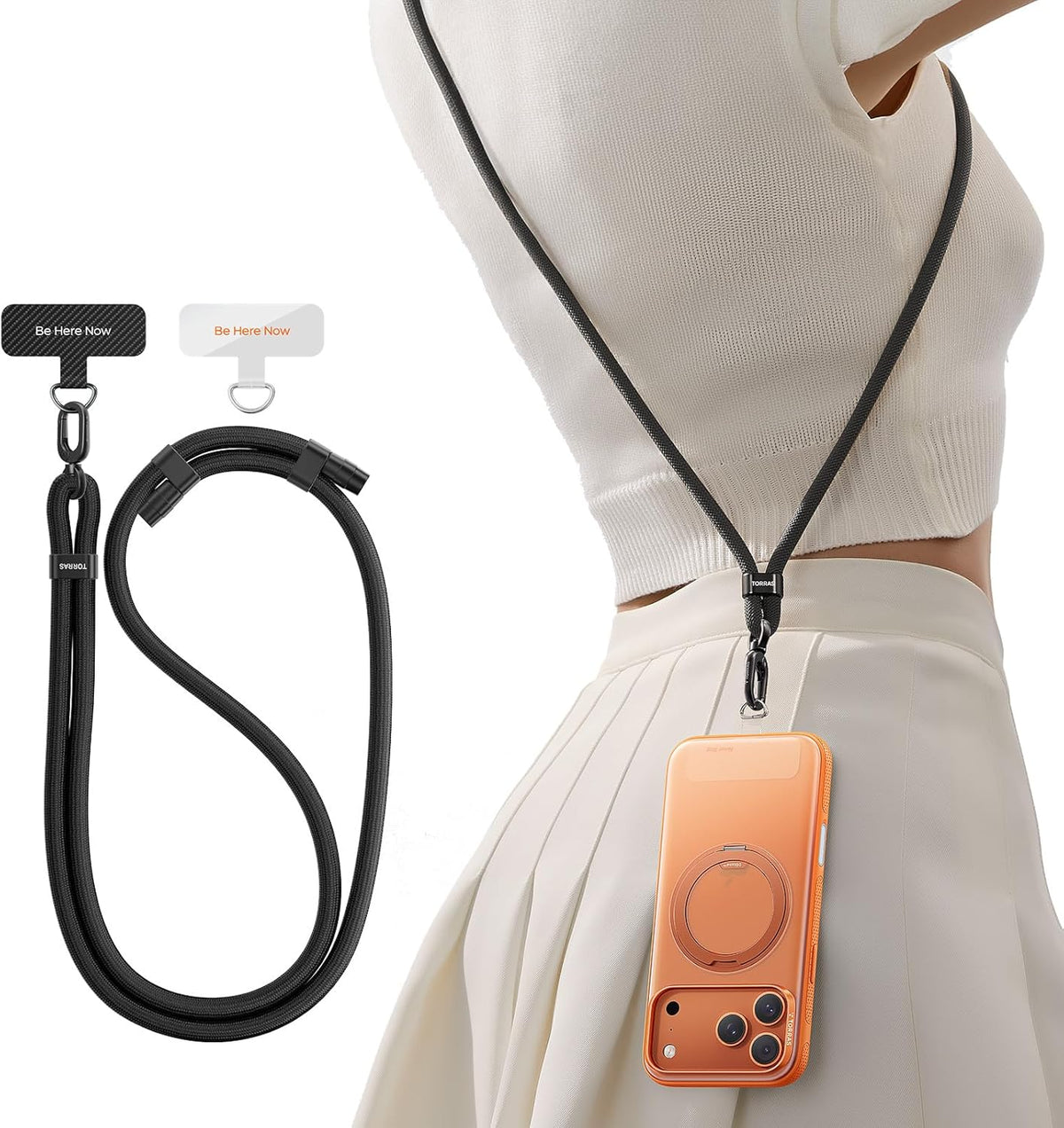 Phone Lanyard Crossbody with 2 Phone Tabs, Adjustable Anti Theft Phone Strap for All Phones, Premium Metal Buckles, Skin-Friendly, Universal Cell Phone Neck lanyard for Travel Essentials, Black