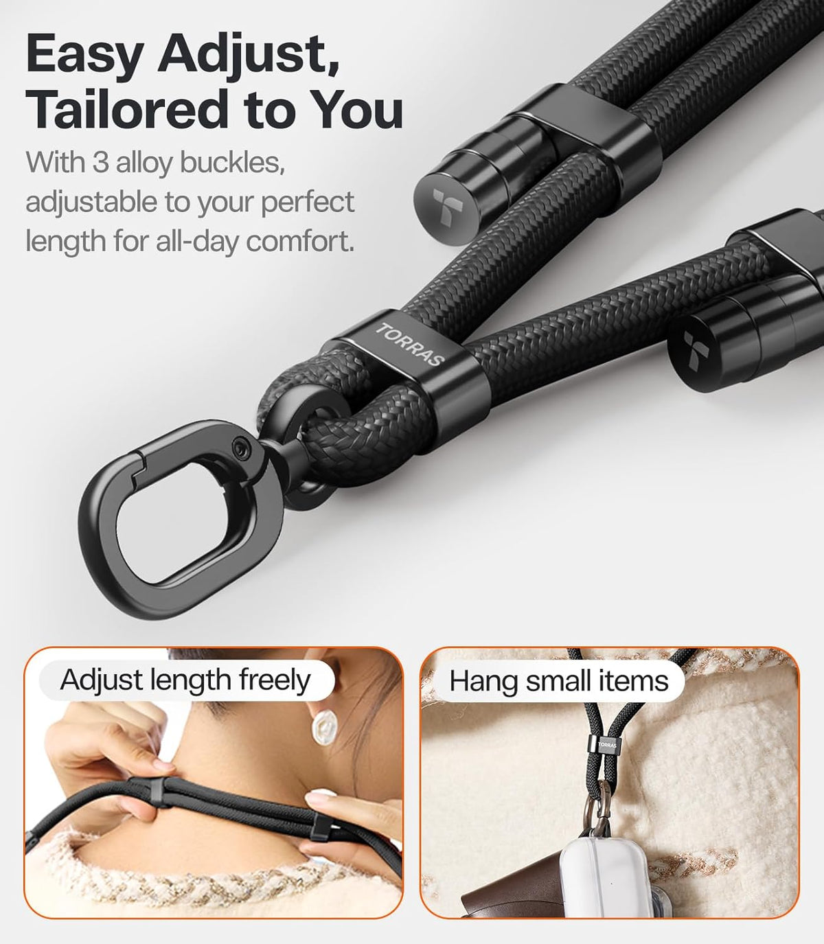 Phone Lanyard Crossbody with 2 Phone Tabs, Adjustable Anti Theft Phone Strap for All Phones, Premium Metal Buckles, Skin-Friendly, Universal Cell Phone Neck lanyard for Travel Essentials, Black
