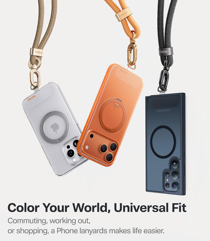 Phone Lanyard Crossbody with 2 Phone Tabs, Adjustable Anti Theft Phone Strap for All Phones, Premium Metal Buckles, Skin-Friendly, Universal Cell Phone Neck lanyard for Travel Essentials, Black