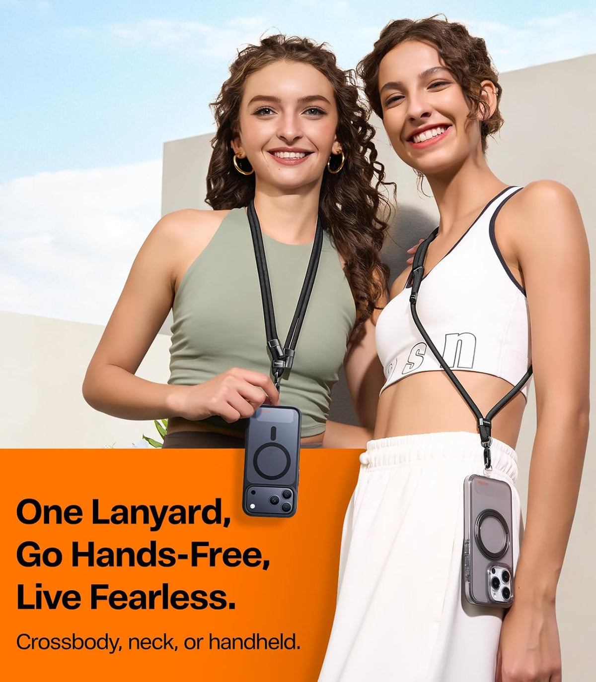 Phone Lanyard Crossbody with 2 Phone Tabs, Adjustable Anti Theft Phone Strap for All Phones, Premium Metal Buckles, Skin-Friendly, Universal Cell Phone Neck lanyard for Travel Essentials, Black