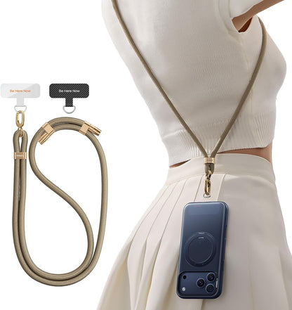 Phone Lanyard Crossbody with 2 Phone Tabs, Adjustable Anti Theft Phone Strap for All Phones, Premium Metal Buckles, Skin-Friendly, Universal Cell Phone Neck lanyard for Travel Essentials, Black