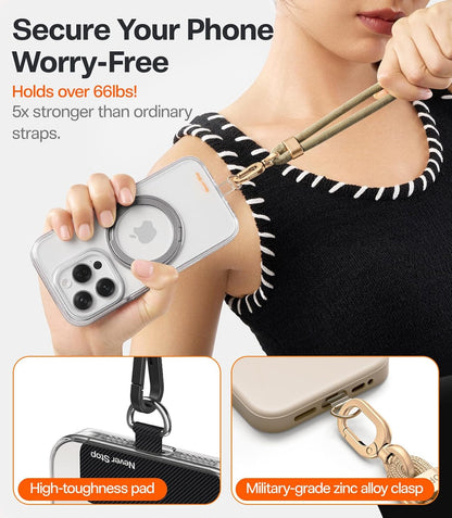 Phone Lanyard Crossbody with 2 Phone Tabs, Adjustable Anti Theft Phone Strap for All Phones, Premium Metal Buckles, Skin-Friendly, Universal Cell Phone Neck lanyard for Travel Essentials, Black