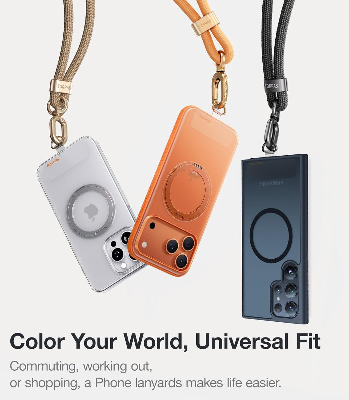 Phone Lanyard Crossbody with 2 Phone Tabs, Adjustable Anti Theft Phone Strap for All Phones, Premium Metal Buckles, Skin-Friendly, Universal Cell Phone Neck lanyard for Travel Essentials, Black