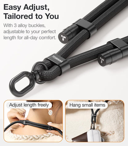 Phone Lanyard Crossbody with 2 Phone Tabs, Adjustable Anti Theft Phone Strap for All Phones, Premium Metal Buckles, Skin-Friendly, Universal Cell Phone Neck lanyard for Travel Essentials, Black