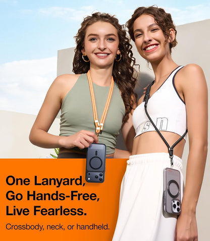 Phone Lanyard Crossbody with 2 Phone Tabs, Adjustable Anti Theft Phone Strap for All Phones, Premium Metal Buckles, Skin-Friendly, Universal Cell Phone Neck lanyard for Travel Essentials, Black