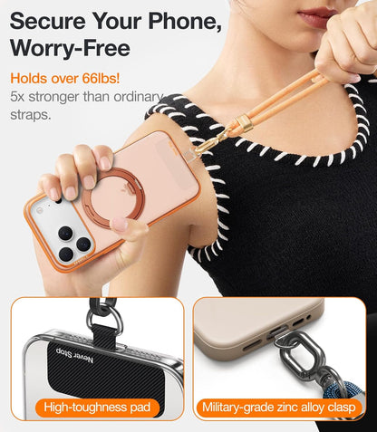 Phone Lanyard Crossbody with 2 Phone Tabs, Adjustable Anti Theft Phone Strap for All Phones, Premium Metal Buckles, Skin-Friendly, Universal Cell Phone Neck lanyard for Travel Essentials, Black