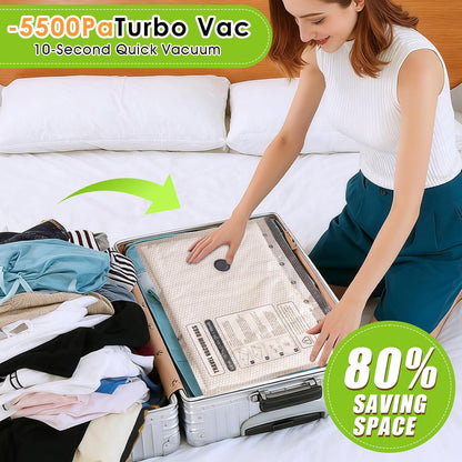 Travel Vacuum Storage Bags for Clothing with Rechargeable Air & Hand Pump, 9 Pack Portable Space Saver Bags, Compression Packing Seal for Luggage and Suitcase, Blankets, Seasonal (9 Combo Travel Size)