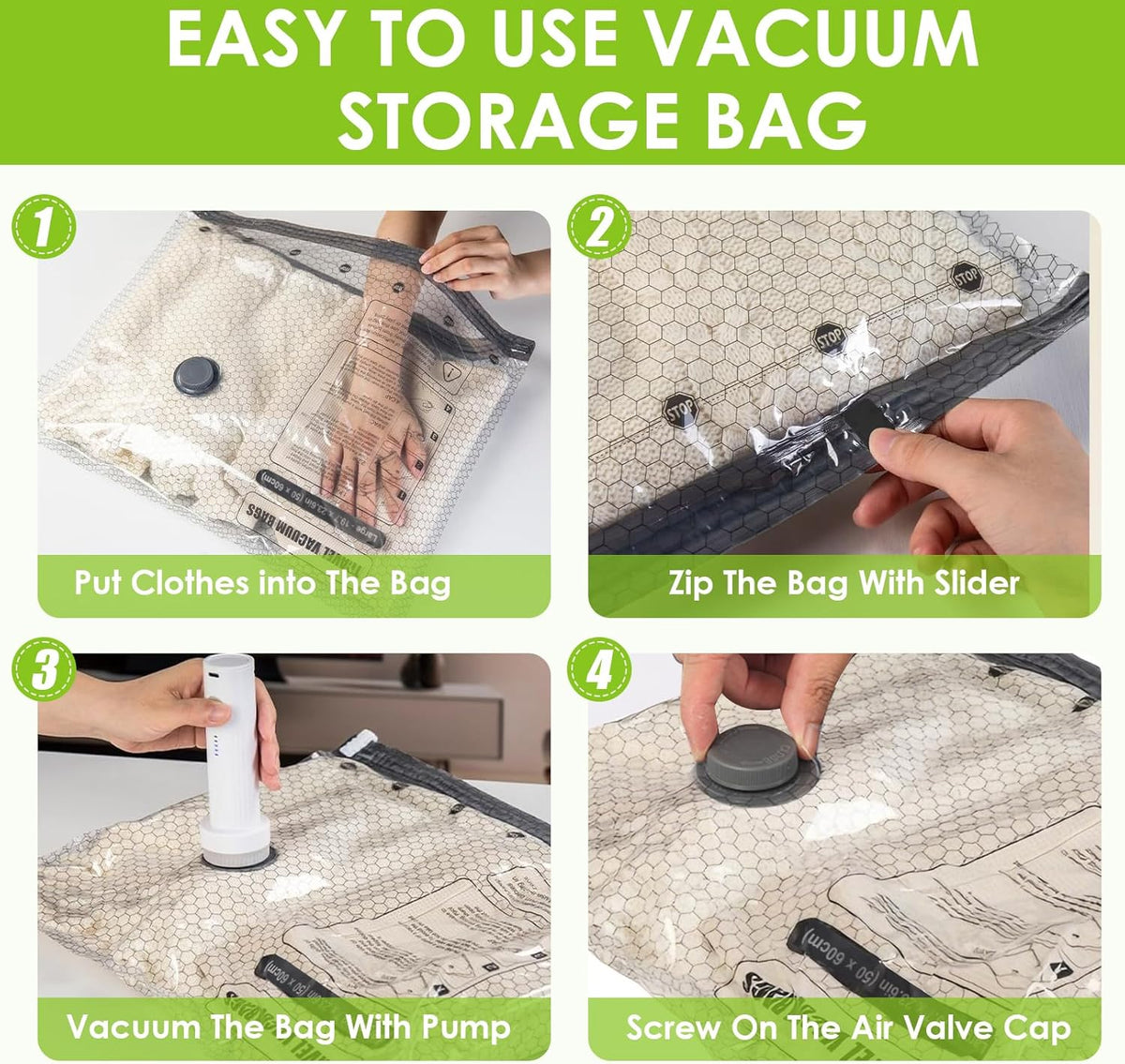 Travel Vacuum Storage Bags for Clothing with Rechargeable Air & Hand Pump, 9 Pack Portable Space Saver Bags, Compression Packing Seal for Luggage and Suitcase, Blankets, Seasonal (9 Combo Travel Size)