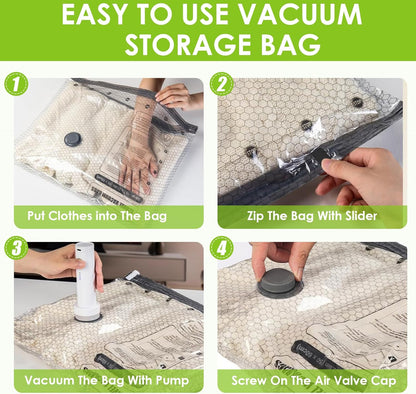 Travel Vacuum Storage Bags for Clothing with Rechargeable Air & Hand Pump, 9 Pack Portable Space Saver Bags, Compression Packing Seal for Luggage and Suitcase, Blankets, Seasonal (9 Combo Travel Size)