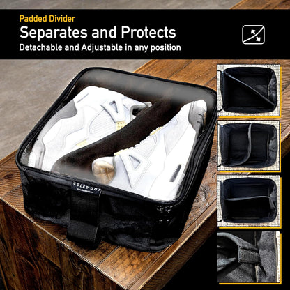 SoleGuardian XXL Sneaker Travel Case – U.S. Brand – Clear Waterproof Lid, Adjustable Dividers – Soft Bag Organizer for up to 4 Pairs of Casual, Athletic, Golf & Sports Shoes, Gift for Men & Women (1)