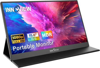 15.6'' Portable Monitor for Laptop FHD 1080P USB-C Travel Monitors Built-in 90° Adjustable Stand Without Bag, HDR IPS Portable Laptop Monitor for MacBook PC Phone Xbox PS4/5 Switch