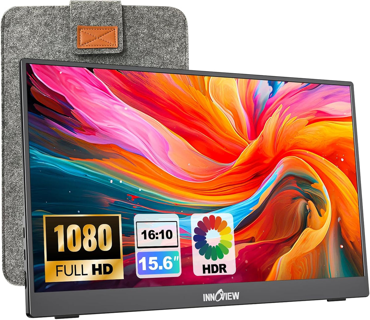 15.6'' Portable Monitor for Laptop FHD 1080P USB-C Travel Monitors Built-in 90° Adjustable Stand Without Bag, HDR IPS Portable Laptop Monitor for MacBook PC Phone Xbox PS4/5 Switch