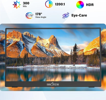 15.6'' Portable Monitor for Laptop FHD 1080P USB-C Travel Monitors Built-in 90° Adjustable Stand Without Bag, HDR IPS Portable Laptop Monitor for MacBook PC Phone Xbox PS4/5 Switch