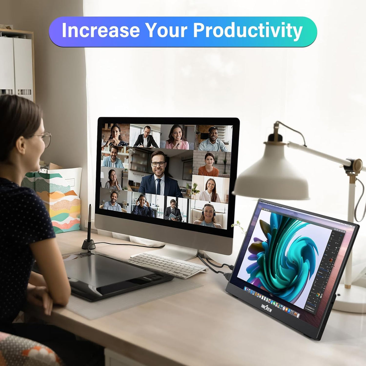 15.6'' Portable Monitor for Laptop FHD 1080P USB-C Travel Monitors Built-in 90° Adjustable Stand Without Bag, HDR IPS Portable Laptop Monitor for MacBook PC Phone Xbox PS4/5 Switch