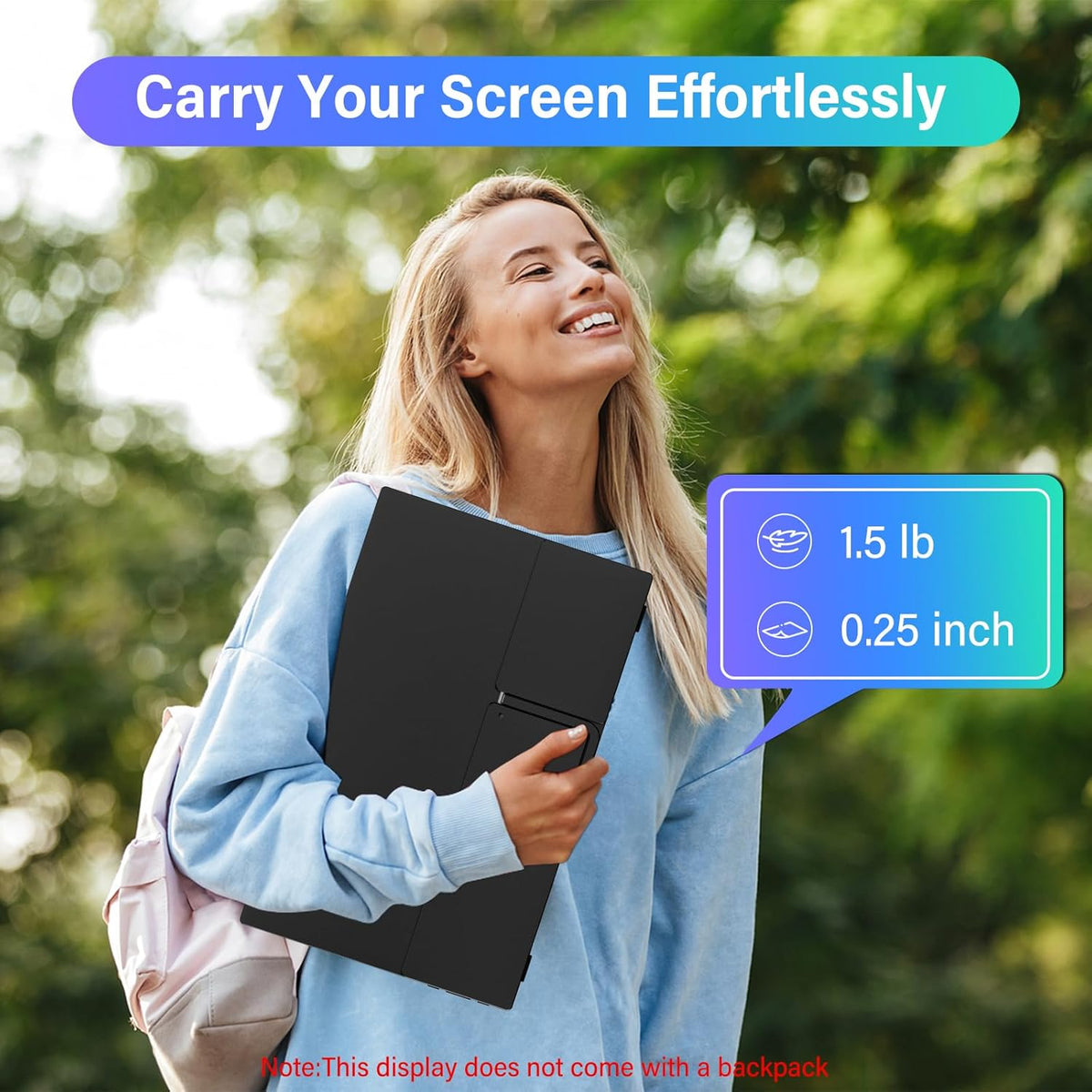 15.6'' Portable Monitor for Laptop FHD 1080P USB-C Travel Monitors Built-in 90° Adjustable Stand Without Bag, HDR IPS Portable Laptop Monitor for MacBook PC Phone Xbox PS4/5 Switch