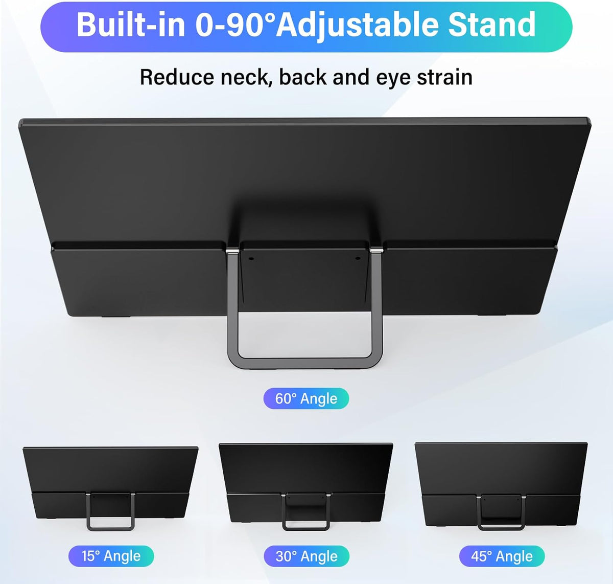 15.6'' Portable Monitor for Laptop FHD 1080P USB-C Travel Monitors Built-in 90° Adjustable Stand Without Bag, HDR IPS Portable Laptop Monitor for MacBook PC Phone Xbox PS4/5 Switch