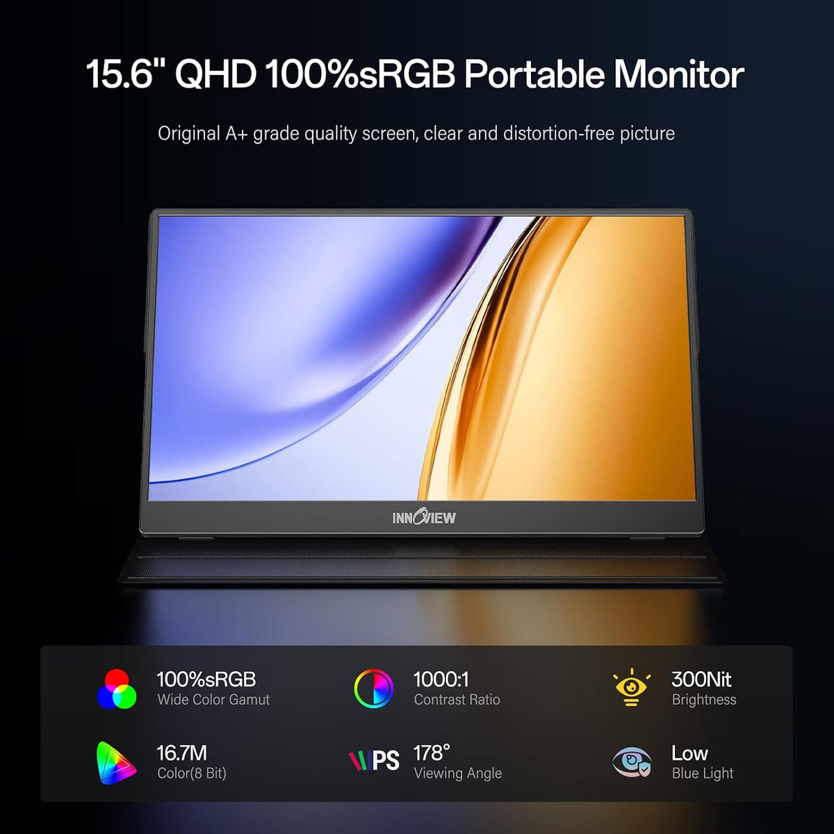 15.6'' Portable Monitor for Laptop FHD 1080P USB-C Travel Monitors Built-in 90° Adjustable Stand Without Bag, HDR IPS Portable Laptop Monitor for MacBook PC Phone Xbox PS4/5 Switch