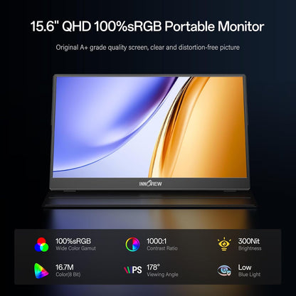 15.6'' Portable Monitor for Laptop FHD 1080P USB-C Travel Monitors Built-in 90° Adjustable Stand Without Bag, HDR IPS Portable Laptop Monitor for MacBook PC Phone Xbox PS4/5 Switch