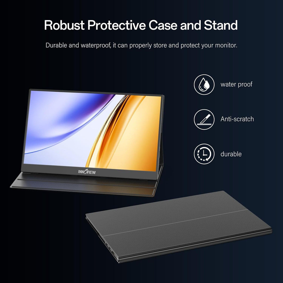 15.6'' Portable Monitor for Laptop FHD 1080P USB-C Travel Monitors Built-in 90° Adjustable Stand Without Bag, HDR IPS Portable Laptop Monitor for MacBook PC Phone Xbox PS4/5 Switch