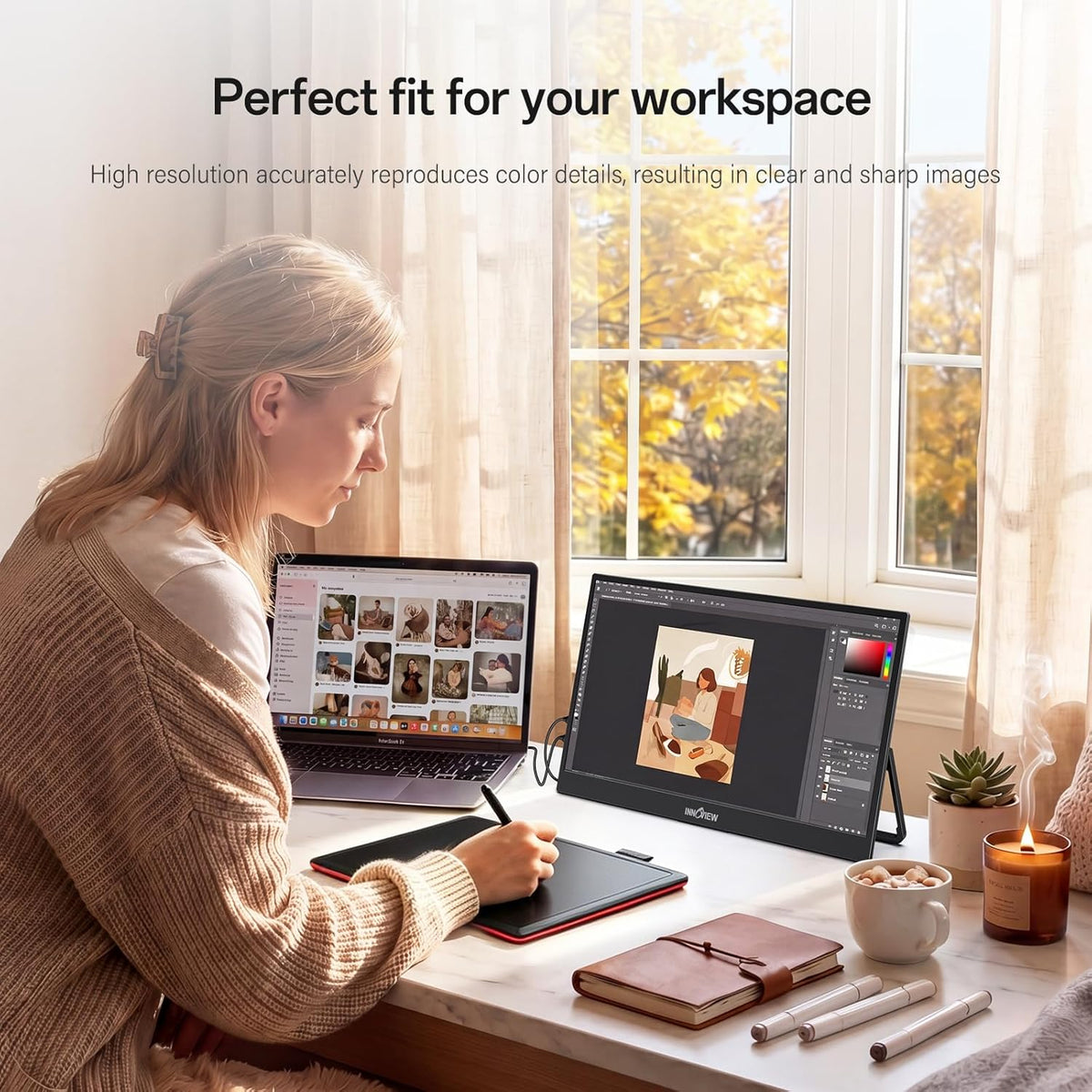 15.6'' Portable Monitor for Laptop FHD 1080P USB-C Travel Monitors Built-in 90° Adjustable Stand Without Bag, HDR IPS Portable Laptop Monitor for MacBook PC Phone Xbox PS4/5 Switch