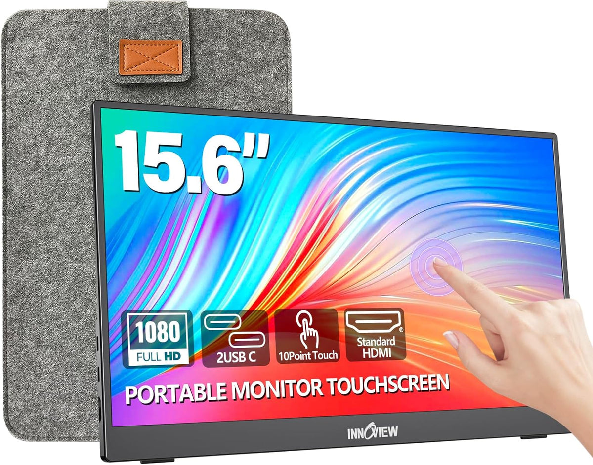 15.6'' Portable Monitor for Laptop FHD 1080P USB-C Travel Monitors Built-in 90° Adjustable Stand Without Bag, HDR IPS Portable Laptop Monitor for MacBook PC Phone Xbox PS4/5 Switch