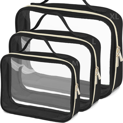3 Set of Clear Travel Bags for Toiletries,Clears Makeup-Bag Quart Size Travel Bag, Pink