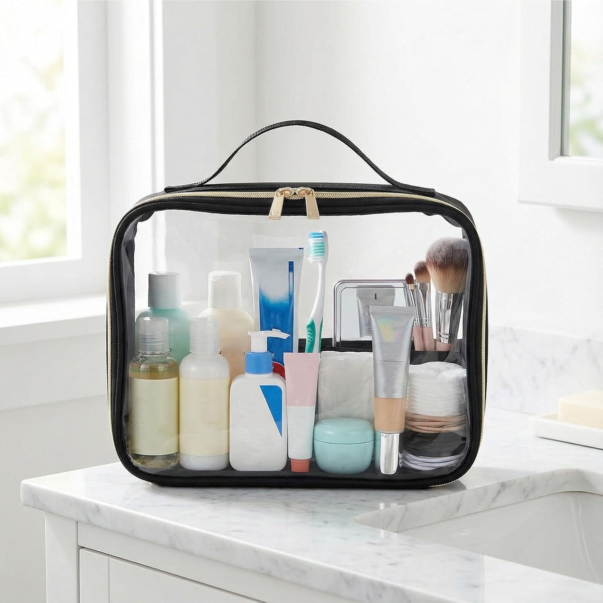 3 Set of Clear Travel Bags for Toiletries,Clears Makeup-Bag Quart Size Travel Bag, Pink