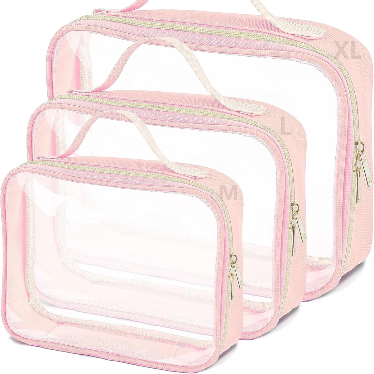 3 Set of Clear Travel Bags for Toiletries,Clears Makeup-Bag Quart Size Travel Bag, Pink
